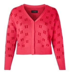 11 Honore Angie Sweater in HH Logo.  Long Sleeve Cardigan with Hidden Placket 3X
